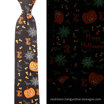 Mens Custom Halloween Silk Print Glow in the Dark Tie